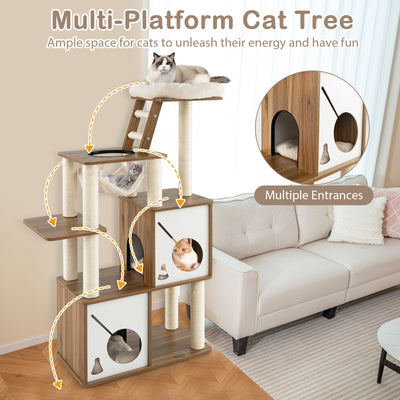 57 Inch Cat Tree Tower Multi-Level Activity Center with Scratching Posts-Natural