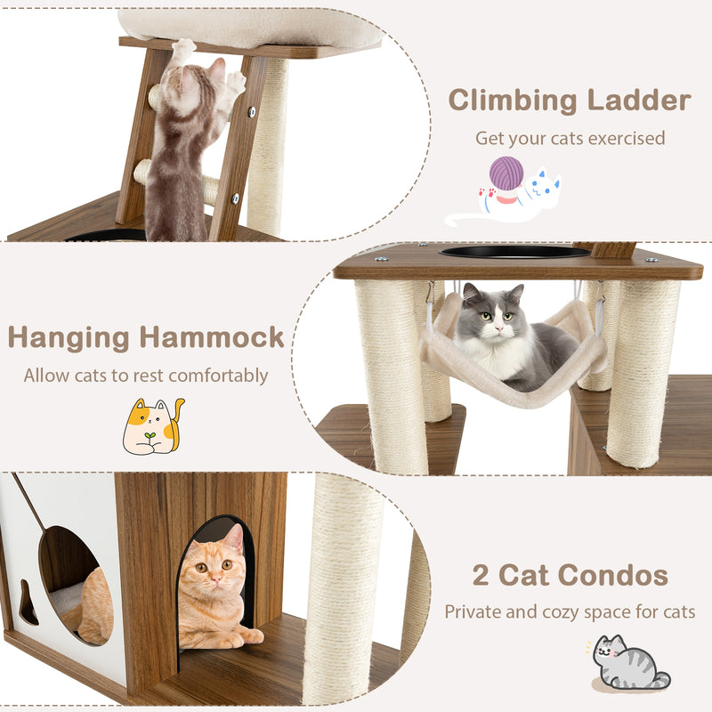 57 Inch Cat Tree Tower Multi-Level Activity Center with Scratching Posts-Natural