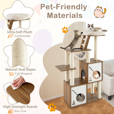 57 Inch Cat Tree Tower Multi-Level Activity Center with Scratching Posts-Natural