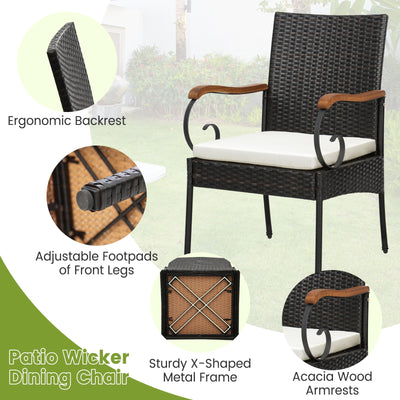 9 Pieces  Patio Rattan Dining Set with Acacia Wood Table for Backyard  Garden-Curved Handrail