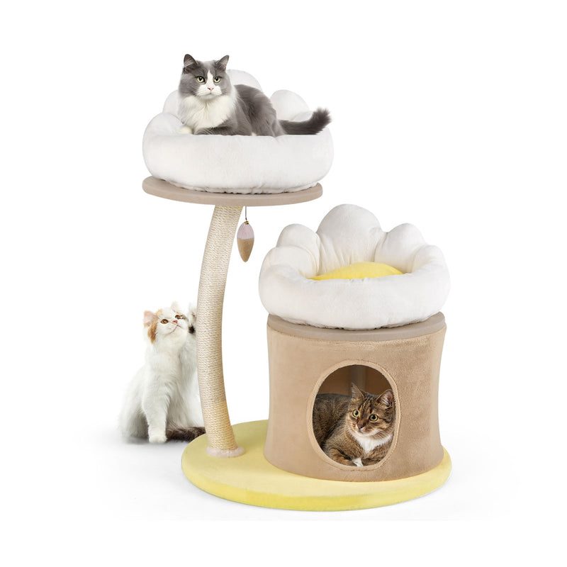 Cat Tree Small Cat Tower with 2 Removable and Washable Perches-White