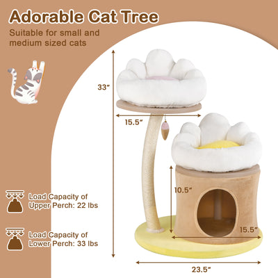 Cat Tree Small Cat Tower with 2 Removable and Washable Perches-White