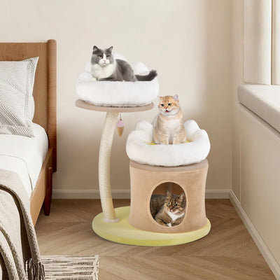 Cat Tree Small Cat Tower with 2 Removable and Washable Perches-White