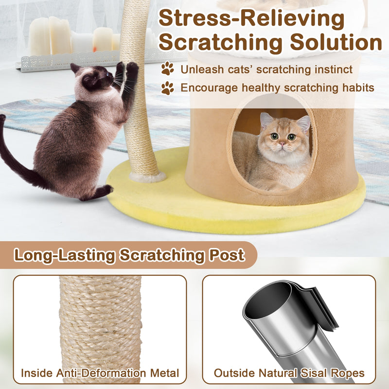 Cat Tree Small Cat Tower with 2 Removable and Washable Perches-White