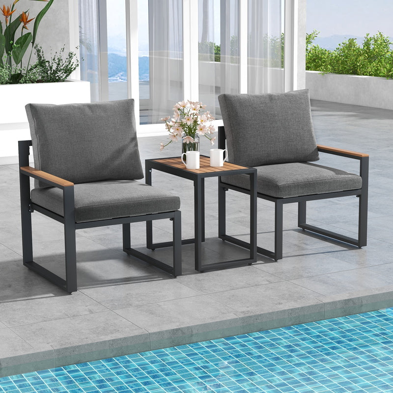 5 Pieces Aluminum Frame Weatherproof Outdoor Conversation Set with Soft Cushions-Gray