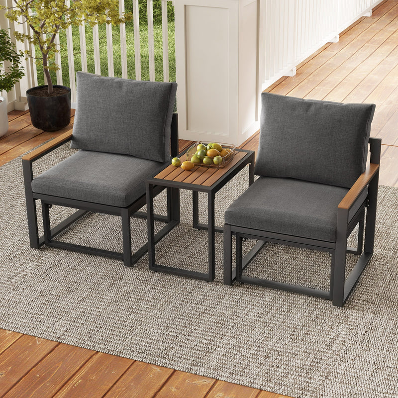 5 Pieces Aluminum Frame Weatherproof Outdoor Conversation Set with Soft Cushions-Gray