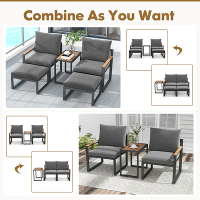 5 Pieces Aluminum Frame Weatherproof Outdoor Conversation Set with Soft Cushions-Gray