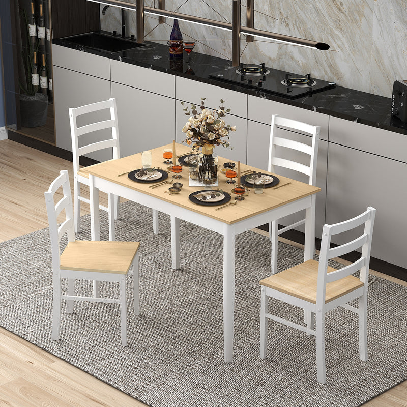 5-Piece Wooden Dining Set with Rectangular Table and 4 Chairs-Natural