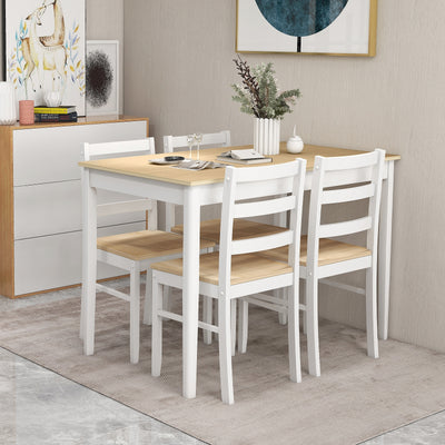 5-Piece Wooden Dining Set with Rectangular Table and 4 Chairs-Natural