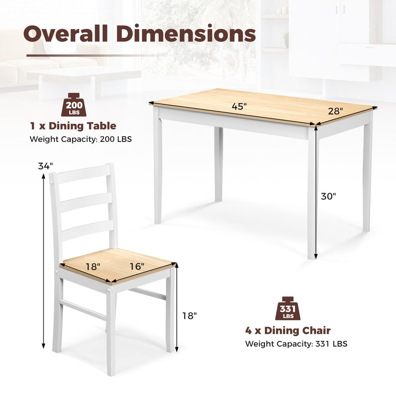 5-Piece Wooden Dining Set with Rectangular Table and 4 Chairs-Natural