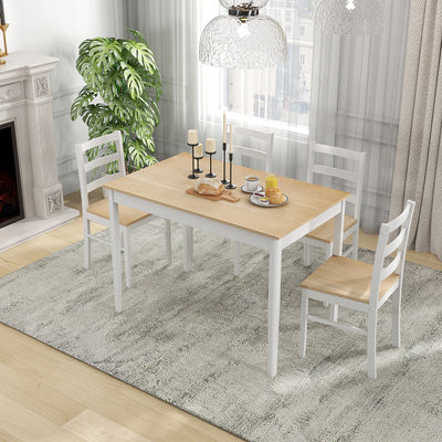 5-Piece Wooden Dining Set with Rectangular Table and 4 Chairs-Natural