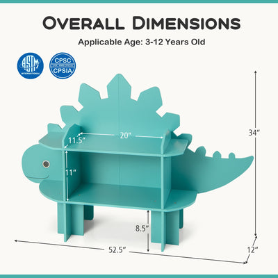 Kids Bookcase Shelf Toy Storage Organizer with Open Storage Shelves-Dinosaur