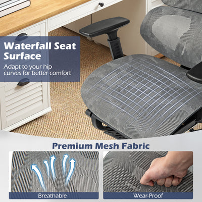 Mesh Office Chair with Tilting Backrest and Retractable Footrest-Gray