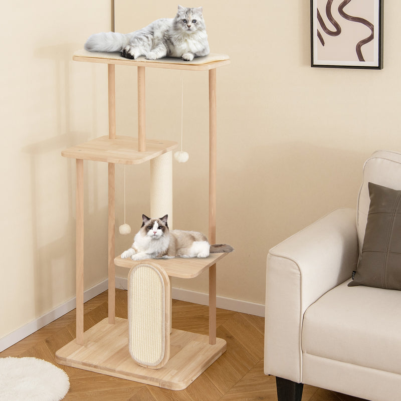 Wooden Multi-level Modern Cat Tower with Scratching Board and Post-50 inches