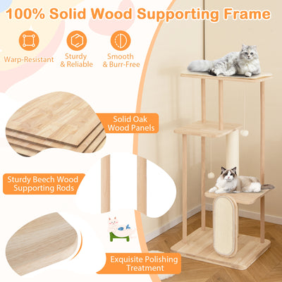 Wooden Multi-level Modern Cat Tower with Scratching Board and Post-50 inches