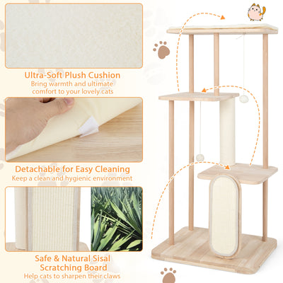 Wooden Multi-level Modern Cat Tower with Scratching Board and Post-50 inches