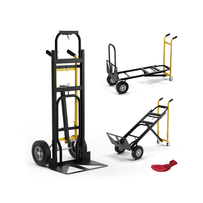 3-in-1 Convertible Hand Truck Metal Dolly Cart with 4 Rubber Wheels for Transport-Black