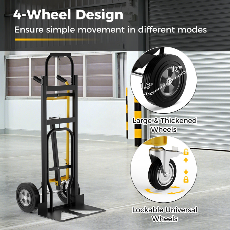 3-in-1 Convertible Hand Truck Metal Dolly Cart with 4 Rubber Wheels for Transport-Black