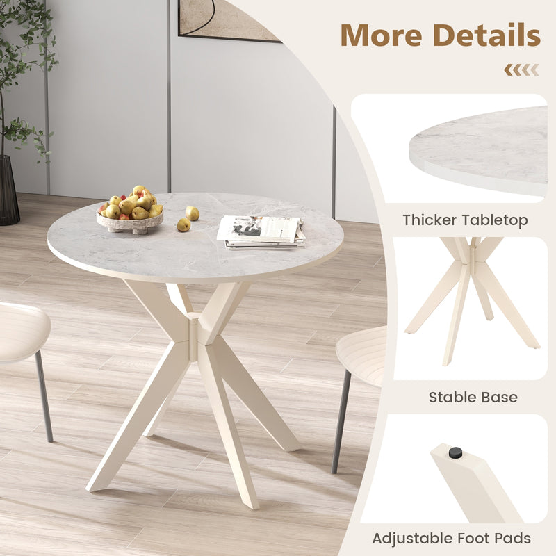 36-Inch Mid Century Modern Kitchen Table with Faux Marble Tabletop and Solid Rubber Wood Legs-White