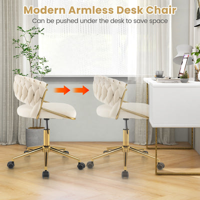 360° Height Adjustable Swivel Upholstered Desk Computer Chair with Hand-woven Back-Beige