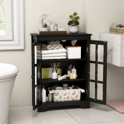 Freestanding Display Storage Cabinet with 2 Glass Doors and Adjustable Shelves-Black