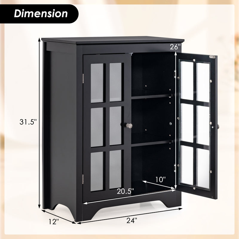 Freestanding Display Storage Cabinet with 2 Glass Doors and Adjustable Shelves-Black