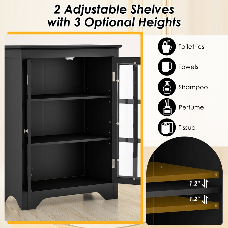 Freestanding Display Storage Cabinet with 2 Glass Doors and Adjustable Shelves-Black