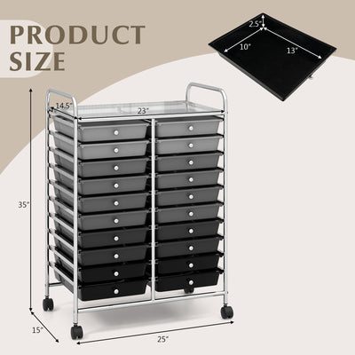 20 Drawers Rolling Storage Cart Studio Organizer-Black & Gray