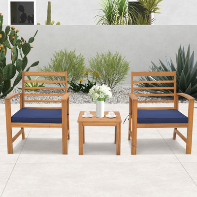 3 Pieces Outdoor Furniture Set with Soft Seat Cushions-Navy