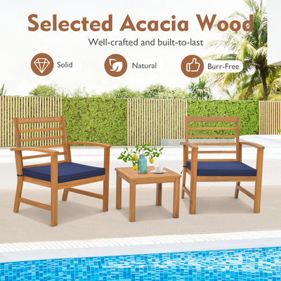 3 Pieces Outdoor Furniture Set with Soft Seat Cushions-Navy