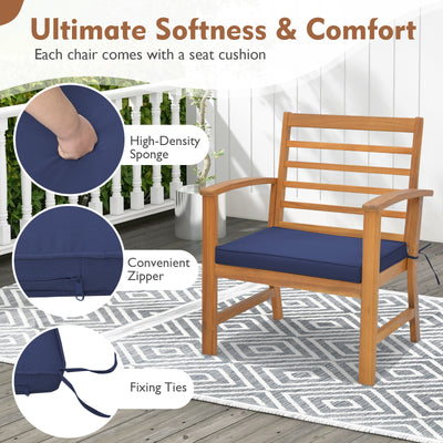 3 Pieces Outdoor Furniture Set with Soft Seat Cushions-Navy