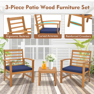 3 Pieces Outdoor Furniture Set with Soft Seat Cushions-Navy