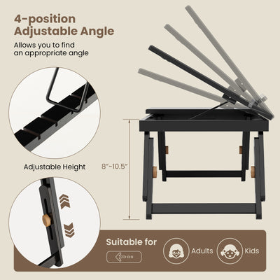 Adjustable Bamboo Laptop Desk with Tilting Top and Drawer-Brown