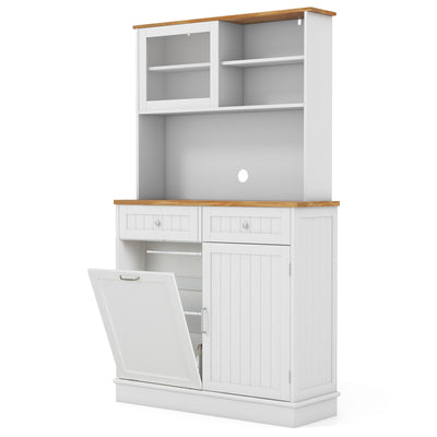 Double Tilt Out Trash Cabinet with Hutch and Rubber Wood Countertop