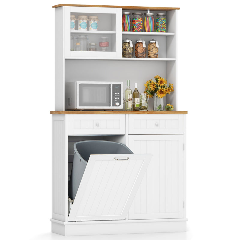 Double Tilt Out Trash Cabinet with Hutch and Rubber Wood Countertop