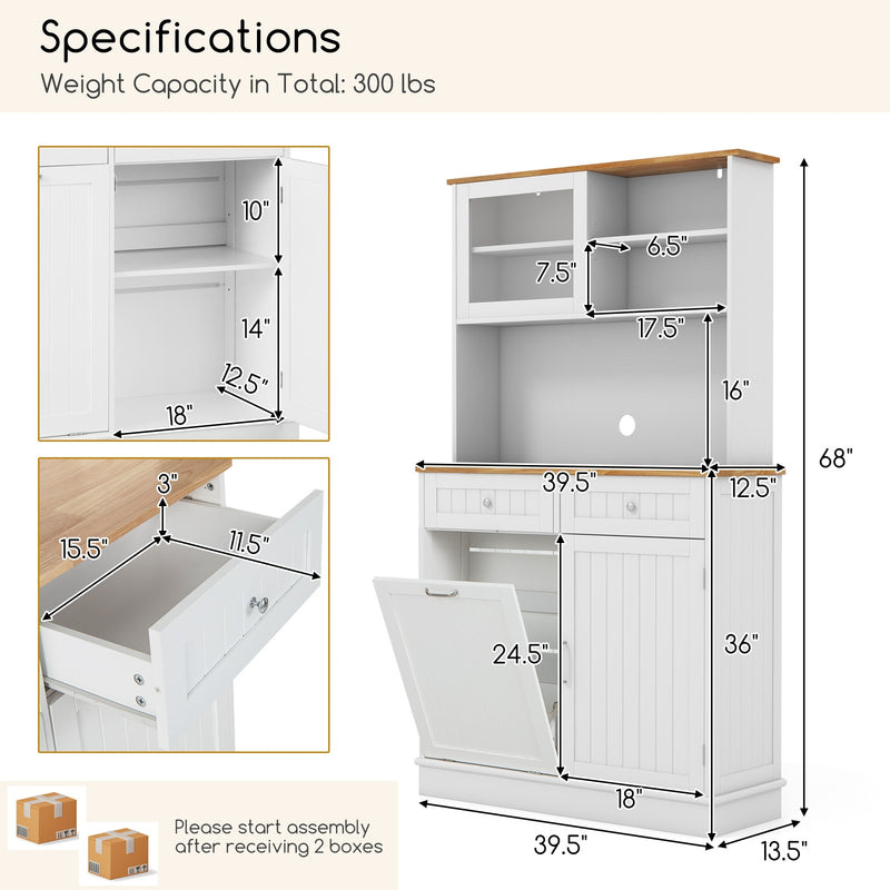 Double Tilt Out Trash Cabinet with Hutch and Rubber Wood Countertop