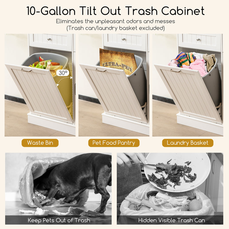 Double Tilt Out Trash Cabinet with Hutch and Rubber Wood Countertop