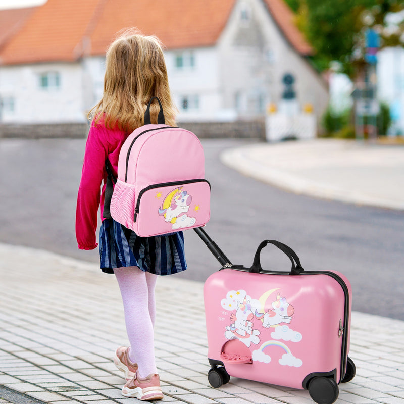 2 Pieces Kid Luggage Set with Spinner Wheels and Aluminum Handle-Pink