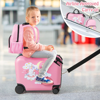 2 Pieces Kid Luggage Set with Spinner Wheels and Aluminum Handle-Pink