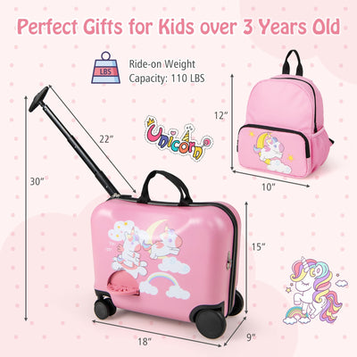 2 Pieces Kid Luggage Set with Spinner Wheels and Aluminum Handle-Pink