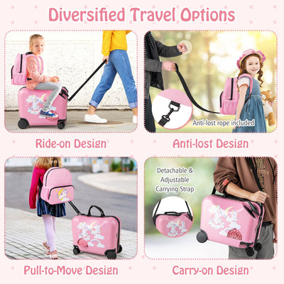 2 Pieces Kid Luggage Set with Spinner Wheels and Aluminum Handle-Pink