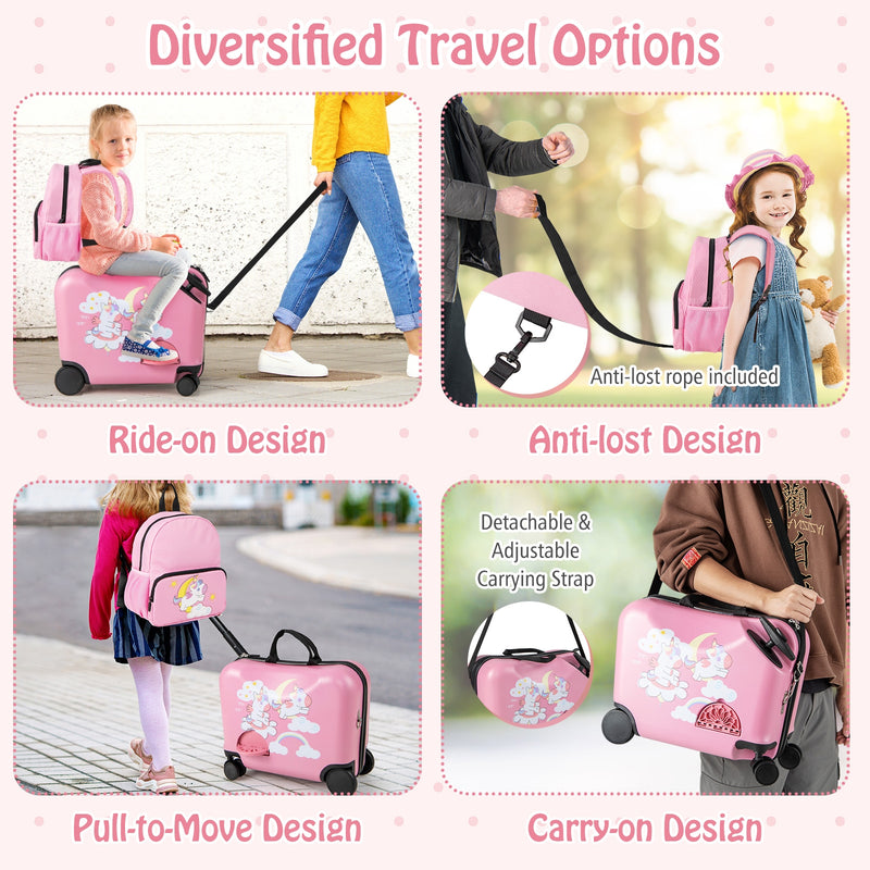 2 Pieces Kid Luggage Set with Spinner Wheels and Aluminum Handle-Pink