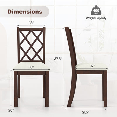 Dining Chair Set of 2 Wood Kitchen Chairs with Upholstered Seat Cushion and Rubber Wood Legs-Brown