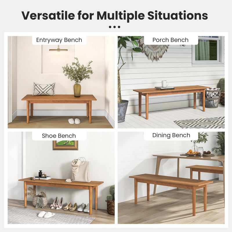 Solid Wood Dining Bench Entryway Bench with Rubber Wood Legs