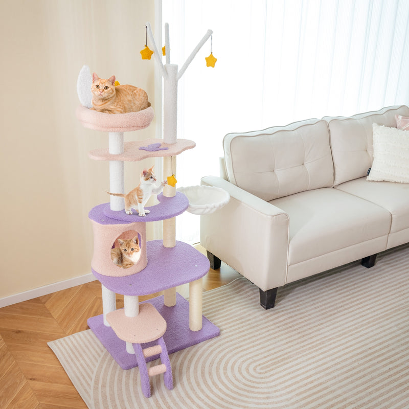 Multi-level Cat Tower with Sisal Covered Scratching Posts-M