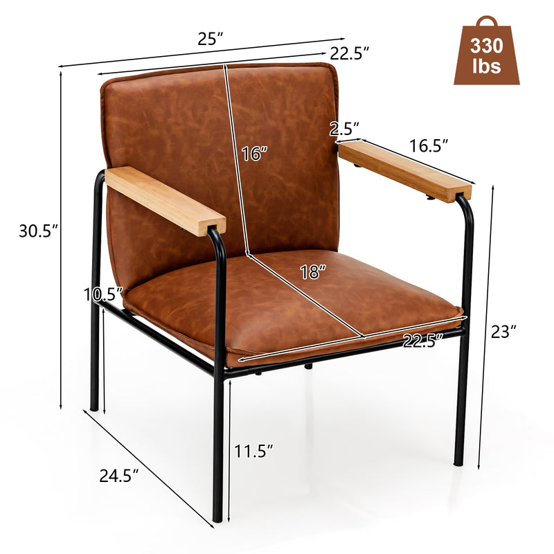 PU Leather Accent Chair with Rubber Wood Armrests-Brown