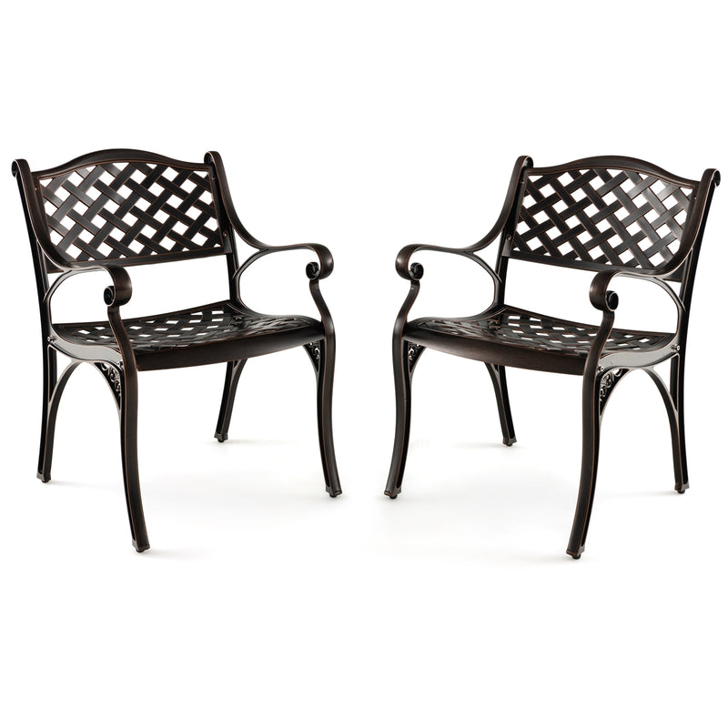 Cast Aluminum Dining Chairs Set of 2 with Patio Chairs Armrests Flower Pattern-Bronze