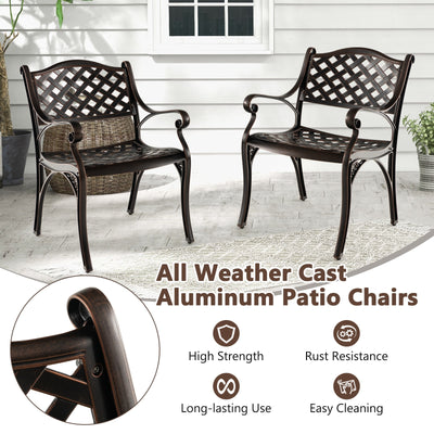 Cast Aluminum Dining Chairs Set of 2 with Patio Chairs Armrests Flower Pattern-Bronze