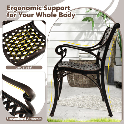 Cast Aluminum Dining Chairs Set of 2 with Patio Chairs Armrests Flower Pattern-Bronze