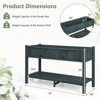 Poly Wood Elevated Planter Box with Legs Storage Shelf Drainage Holes-Black